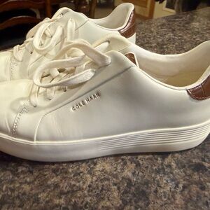 Cole Haan White Leather Sneakers with Brown Heel Tab